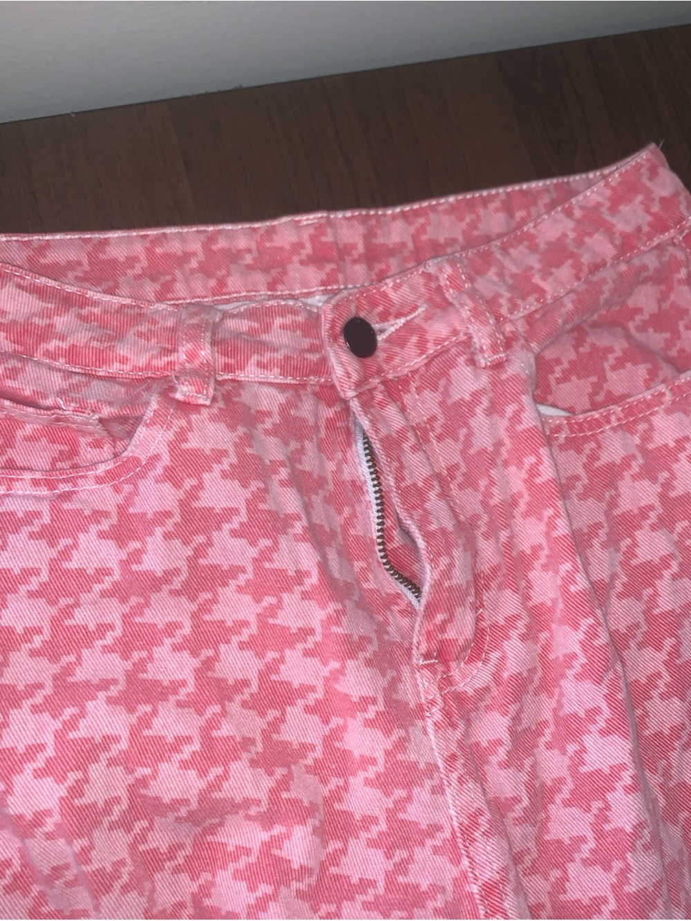 SHEIN Pink Houndstooth Wide-Leg Pants - Picture 2 of 6